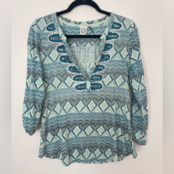 Anthropologie Akemi + Kin Ocotillo Women’s Blue Boho Embroidered Blouse Size med - Picture 2 of 8